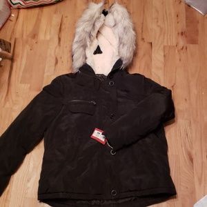 NEW Mossimo Black Long Puffy Parka w/Faux Fur Hood
